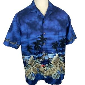 Men's Pacific Legends‎ Island Motorcycle Theme 100% Cotton Button Down 2XL 0102